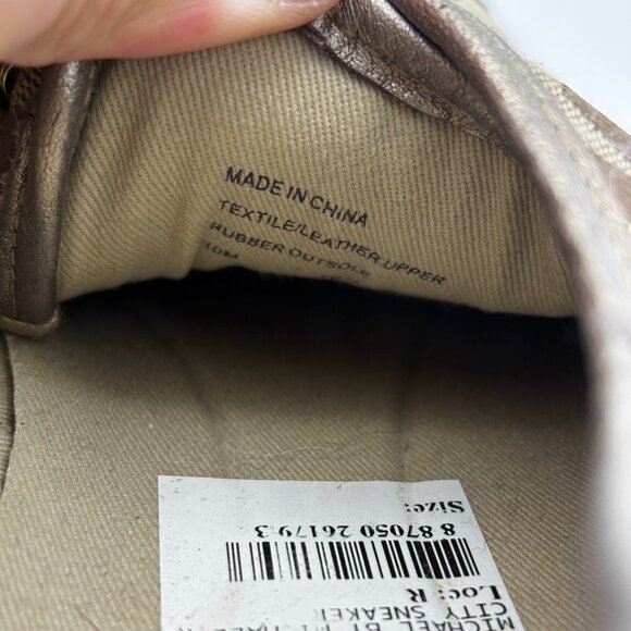 Michael Kors MK Signature Logo Print Lace Up Sneakers Brown Metallic Leather 10 - Picture 8 of 10